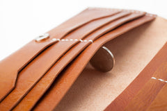 Brown Handmade Leather Mens Long Wallet Bifold Long Wallet Cellphone Wallet For Men