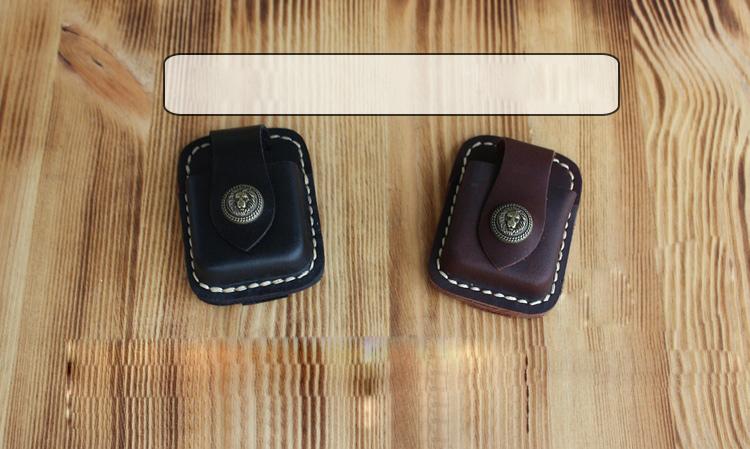 Handmade Black Leather Mens Classic Zippo Lighter Case Zippo Lighter Holder with Belt Clip