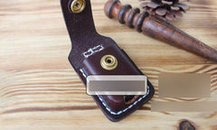 Handmade Mens Black Leather Slim Zippo Lighter Case Belt Zippo Lighter Holder with Belt Loop - imessengerbags