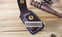 Handmade Mens Black Leather Slim Zippo Lighter Case Belt Zippo Lighter Holder with Belt Loop