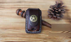 Handmade Mens Black Leather Slim Zippo Lighter Case Belt Zippo Lighter Holder with Belt Loop - imessengerbags