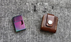 Handmade Mens Brown Leather Classic Zippo Lighter Case Star Zippo Lighter Holder with Belt Clip