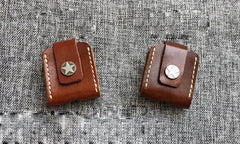 Handmade Mens Brown Leather Classic Zippo Lighter Case Star Zippo Lighter Holder with Belt Clip
