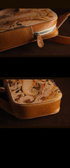 Handmade Beige Ganesha Tooled Leather Sling Bag Chest Bag One Shoulder Backpack For Men - imessengerbags