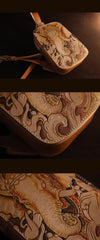 Handmade Beige Ganesha Tooled Leather Sling Bag Chest Bag One Shoulder Backpack For Men - imessengerbags