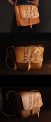 Brown Handmade Ganesha Tooled Leather Courier Bag Messenger Bag Side Bag For Men