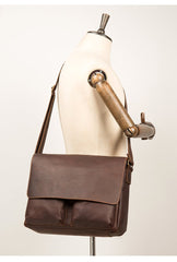 Cool Brown Leather 13 inches Mens Courier Bag Messenger Bags Postman Bag for Men