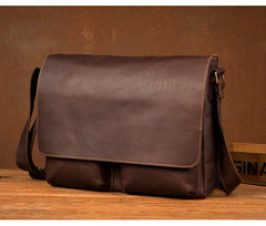 Cool Brown Leather 13 inches Mens Courier Bag Messenger Bags Postman Bag for Men - imessengerbags