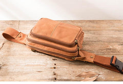 Brown Leather 8 inches Fanny Pack Hip Pack Mens Waist Bag Brown Chest Bag Bum Bag for Men - imessengerbags