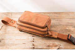 Brown Leather 8 inches Fanny Pack Hip Pack Mens Waist Bag Brown Chest Bag Bum Bag for Men
