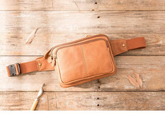 Brown Leather 8 inches Fanny Pack Hip Pack Mens Waist Bag Brown Chest Bag Bum Bag for Men - imessengerbags