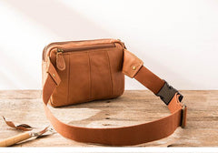 Brown Leather 8 inches Fanny Pack Hip Pack Mens Waist Bag Brown Chest Bag Bum Bag for Men