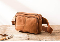 Brown Leather 8 inches Fanny Pack Hip Pack Mens Waist Bag Brown Chest Bag Bum Bag for Men