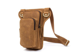 Brown Leather 8 inches Mens Small Messenger Bags Chest Bags Sling Bags for Men