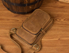 Brown Leather 8 inches Mens Small Messenger Bags Chest Bags Sling Bags for Men - imessengerbags