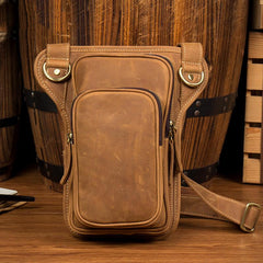 Brown Leather 8 inches Mens Small Messenger Bags Chest Bags Sling Bags for Men - imessengerbags