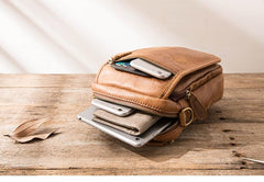 Brown Mens Leather Small Belt Pouch Mens Waist Bag Side Bag Mini Messenger Bag Phone Bag for Men