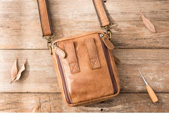 Brown Mens Leather Small Belt Pouch Mens Waist Bag Side Bag Mini Messenger Bag Phone Bag for Men