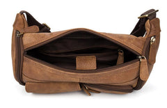 Brown Leather Barrel Fanny Pack Mens 8 inches Waist Bag Hip Pack Belt Bags Bumbags for Men - imessengerbags