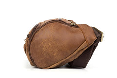 Brown Leather Barrel Fanny Pack Mens 8 inches Waist Bag Hip Pack Belt Bags Bumbags for Men