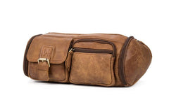 Brown Leather Barrel Fanny Pack Mens 8 inches Waist Bag Hip Pack Belt Bags Bumbags for Men