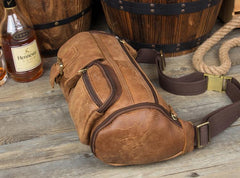 Brown Leather Barrel Fanny Pack Mens 8 inches Waist Bag Hip Pack Belt Bags Bumbags for Men - imessengerbags