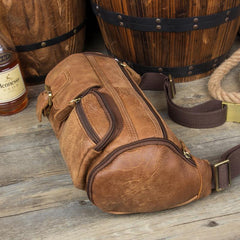 Brown Leather Barrel Fanny Pack Mens 8 inches Waist Bag Hip Pack Belt Bags Bumbags for Men - imessengerbags