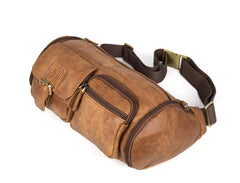 Brown Leather Barrel Fanny Pack Mens 8 inches Waist Bag Hip Pack Belt Bags Bumbags for Men - imessengerbags