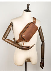 Vintage Brown Mens Leather Fanny Pack Waist Bag Leather Hip Pack Belt Bags Bumbag for Men - imessengerbags
