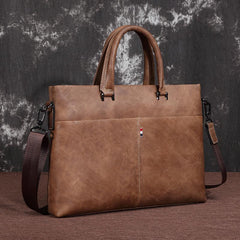 Brown Leather Men 13 inches Vintage Briefcase Handbag Gray Brown Laptop Handbag Side Bag For Men