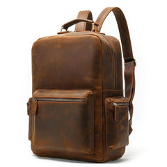 Brown Leather Men's 14 inches Large Computer Backpack Large Black Travel Backpack Brown Large Hiking Backpack For Men