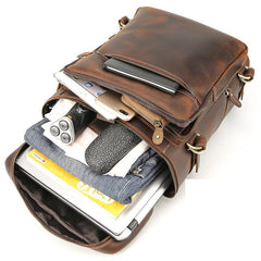 Brown Leather Men's 16 inches Large Computer Backpack Retro Large Travel Backpack Large College Backpack For Men - imessengerbags