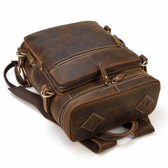 Brown Leather Men's 16 inches Large Computer Backpack Retro Large Travel Backpack Large College Backpack For Men - imessengerbags