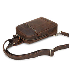 Brown Leather Men's Sling Bag Red Brown Chest Bag 8 inches One Shoulder Backpack For Men - imessengerbags