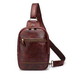 Brown Leather Men's Sling Bag Red Brown Chest Bag 8 inches One Shoulder Backpack For Men - imessengerbags