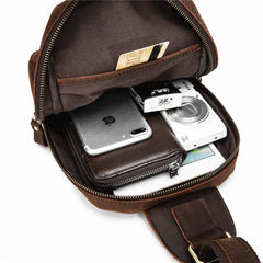 Brown Leather Men's Sling Bag Red Brown Chest Bag 8 inches One Shoulder Backpack For Men - imessengerbags