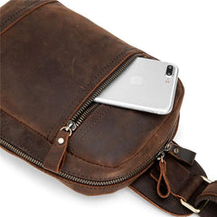 Brown Leather Men's Sling Bag Red Brown Chest Bag 8 inches One Shoulder Backpack For Men - imessengerbags