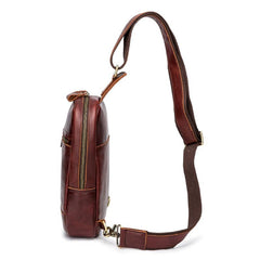 Brown Leather Men's Sling Bag Red Brown Chest Bag 8 inches One Shoulder Backpack For Men - imessengerbags