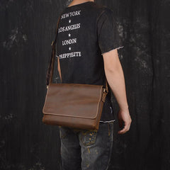 Brown Leather Mens 10 inches SMall Laptop Side Bag Courier Bag Messenger Bag Postman Bag For Men