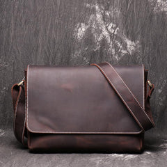 Brown Leather Mens 10 inches SMall Laptop Side Bag Courier Bag Messenger Bag Postman Bag For Men