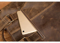 Vintage Brown Leather Mens 13 inches Vertical Briefcase Laptop Bags Business Bags Work Messenger Bag for Men - imessengerbags