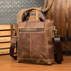 Brown Leather Mens 13 inches Briefcase Vertical Laptop Side Bags Business Bags Work Bags for Men - imessengerbags