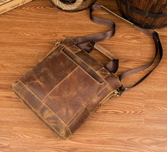 Brown Leather Mens 13 inches Briefcase Vertical Laptop Side Bags Business Bags Work Bags for Men - imessengerbags