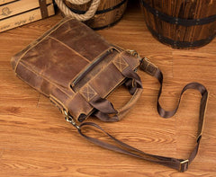 Brown Leather Mens 13 inches Briefcase Vertical Laptop Side Bags Business Bags Work Bags for Men - imessengerbags