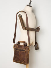 Brown Leather Mens 13 inches Briefcase Vertical Laptop Side Bags Business Bags Work Bags for Men - imessengerbags