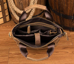 Brown Leather Mens 13 inches Briefcase Vertical Laptop Side Bags Business Bags Work Bags for Men - imessengerbags