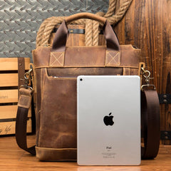 Brown Leather Mens 13 inches Briefcase Vertical Laptop Side Bags Business Bags Work Bags for Men - imessengerbags