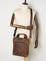 Brown Leather Mens 13 inches Briefcase Vertical Laptop Side Bags Business Bags Work Bags for Men - imessengerbags