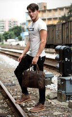 Brown Leather Mens 14 inches Briefcase Laptop Bag Navy Business Bags Work Bag for Men