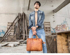 Vintage Brown Leather Mens 14 inches Briefcase Work Side Bag Brown Laptop Briefcase Business Bag for Men - imessengerbags